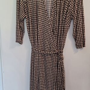 Lane Bryant Brown and Cream Geometric Long Sleeve Dress